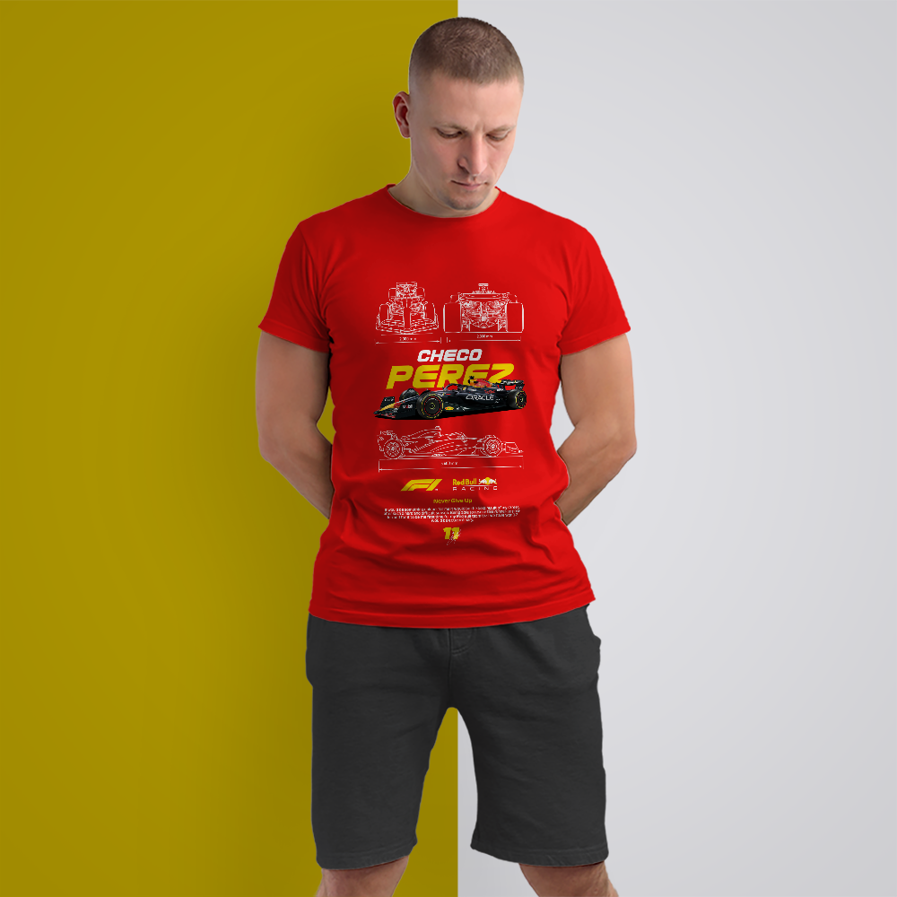 Urban Folk - F1 Checo Perez Redbull Racing Silver Men's Premium T-Shirts - Image 6