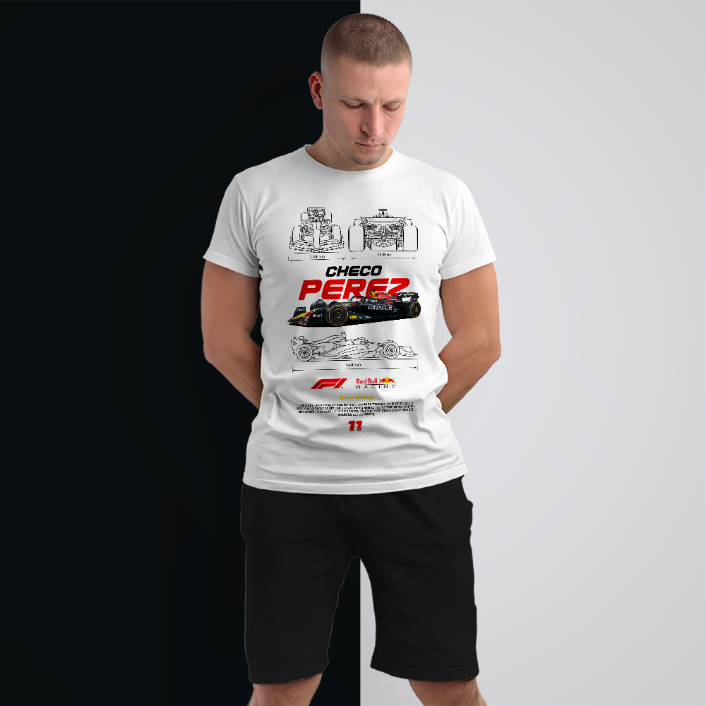 Urban Folk - F1 Checo Perez Redbull Racing Silver Men's Premium T-Shirts - Image 4