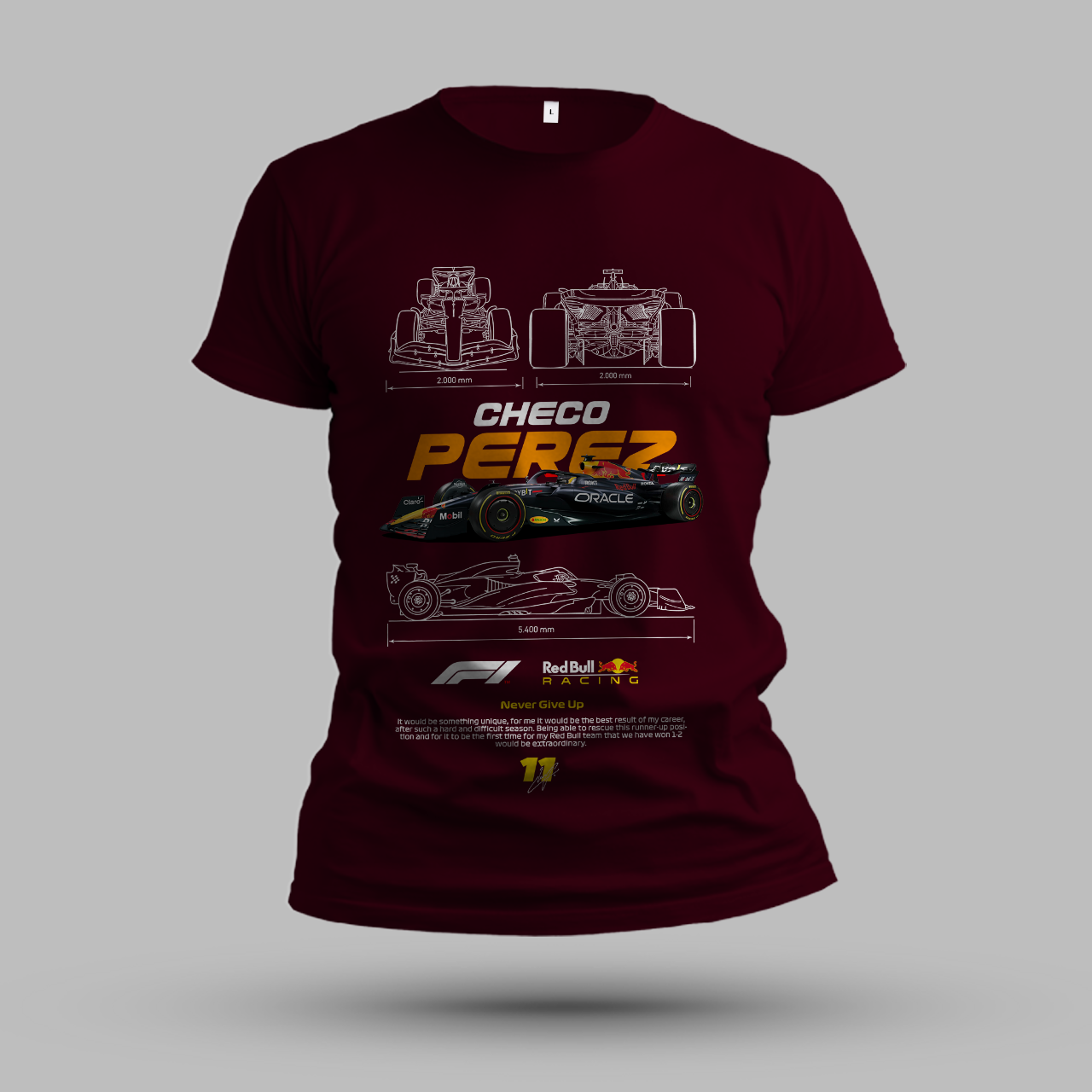 Urban Folk - F1 Checo Perez Redbull Racing Silver Men's Premium T-Shirts - Image 3